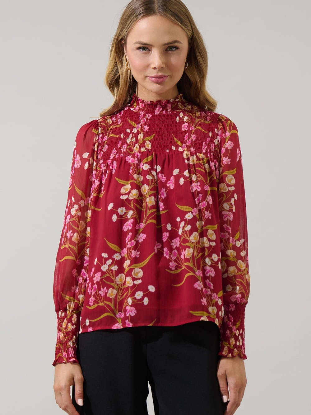 SugarLips Ginnie Floral Sunnie Long Balloon Sleeve Blouse